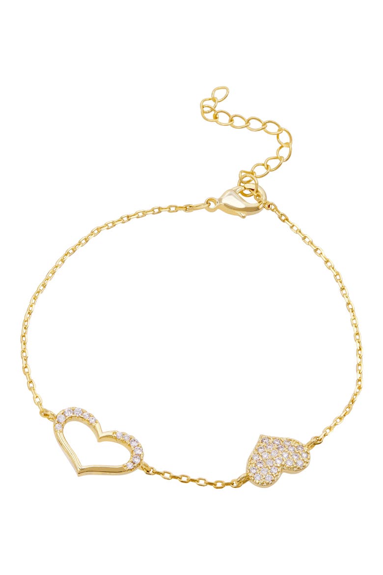 Cubic Zirconia Heart Charm Bracelet, Main, color, YELLOW GOLD