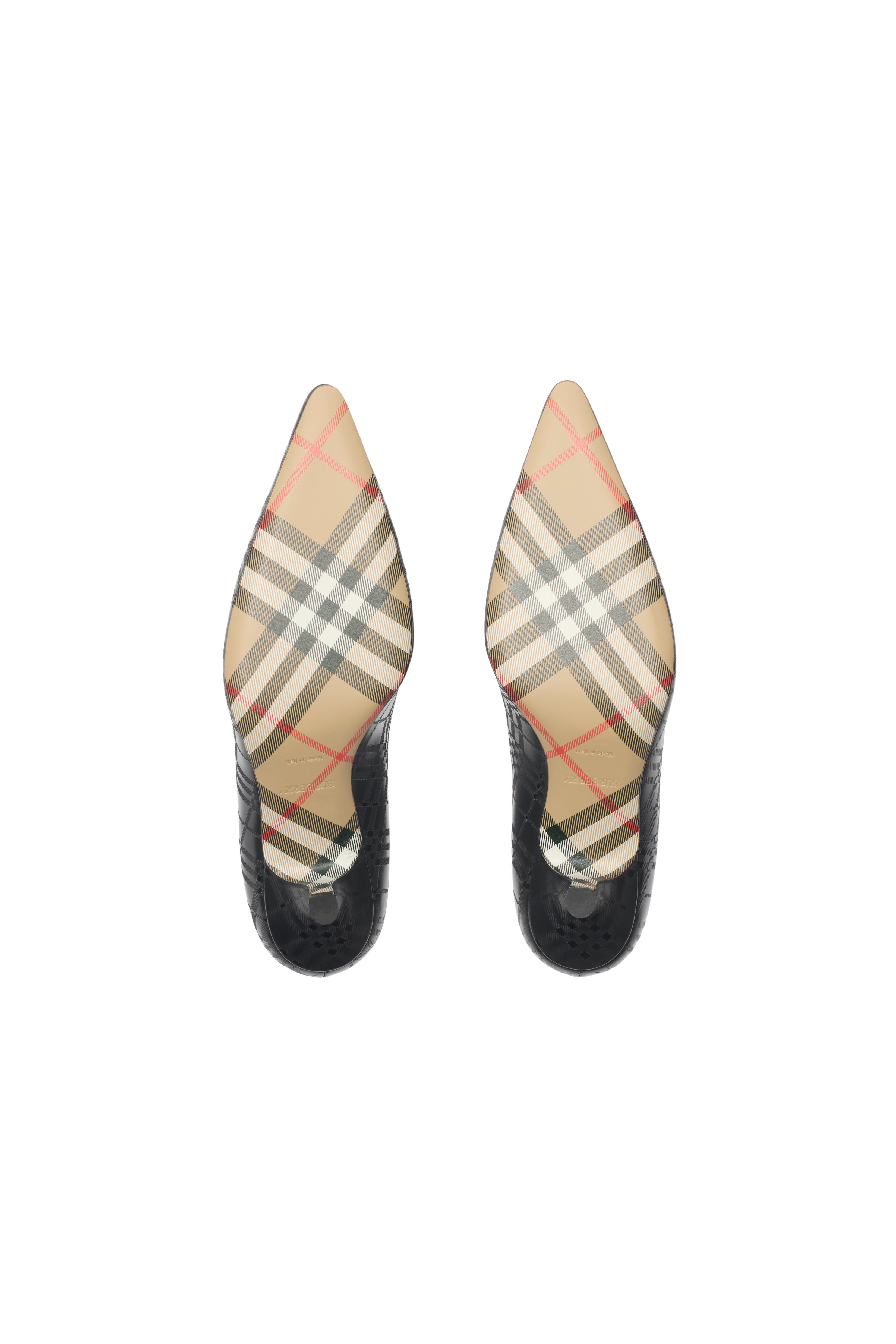 Burberry Check Leather Dame Low Pumps, Alternate, color, Black