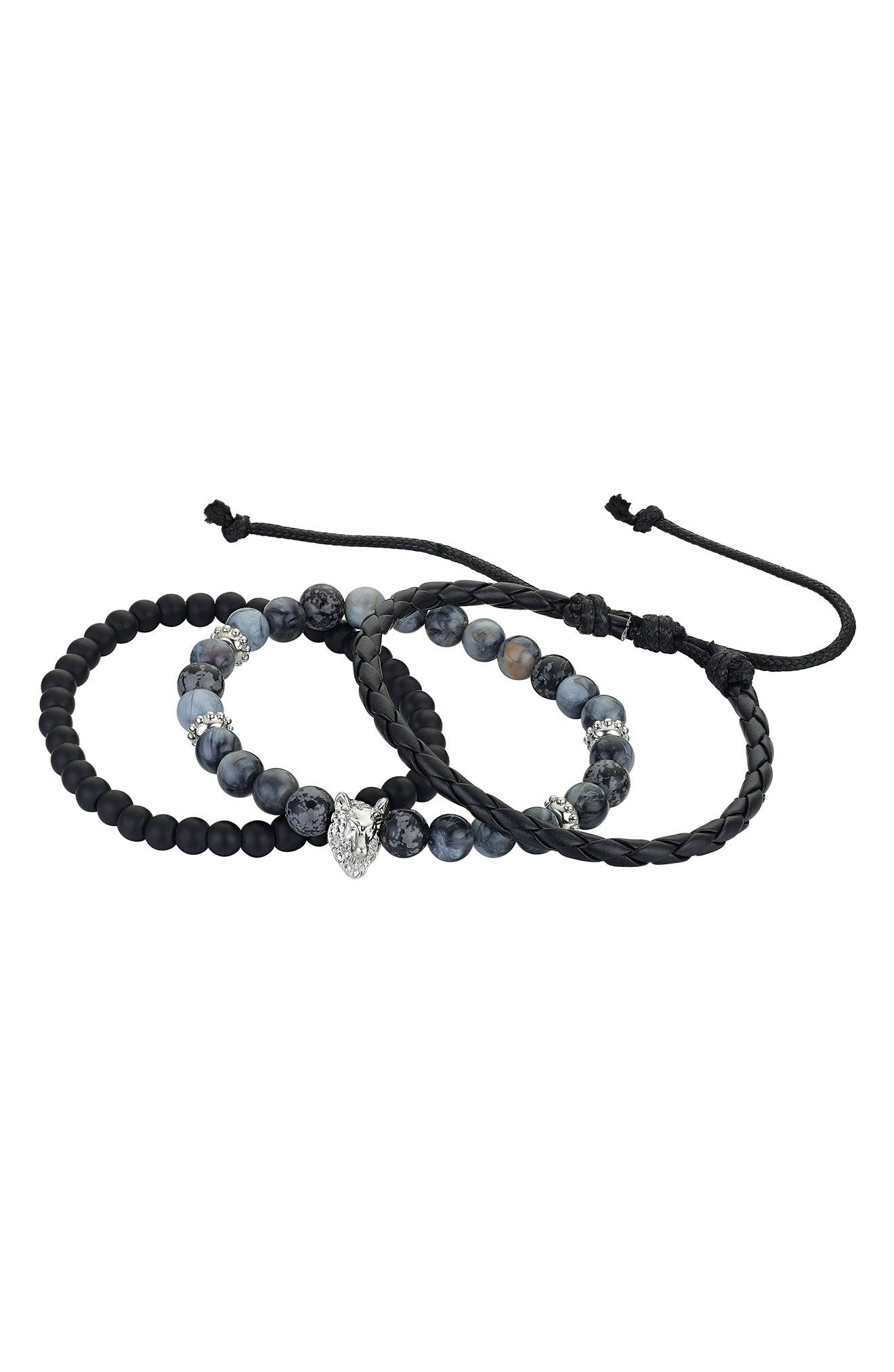 LA ROCKS Faux Leather & Stone Wolf Bracelets - Set of 3 (Men ...