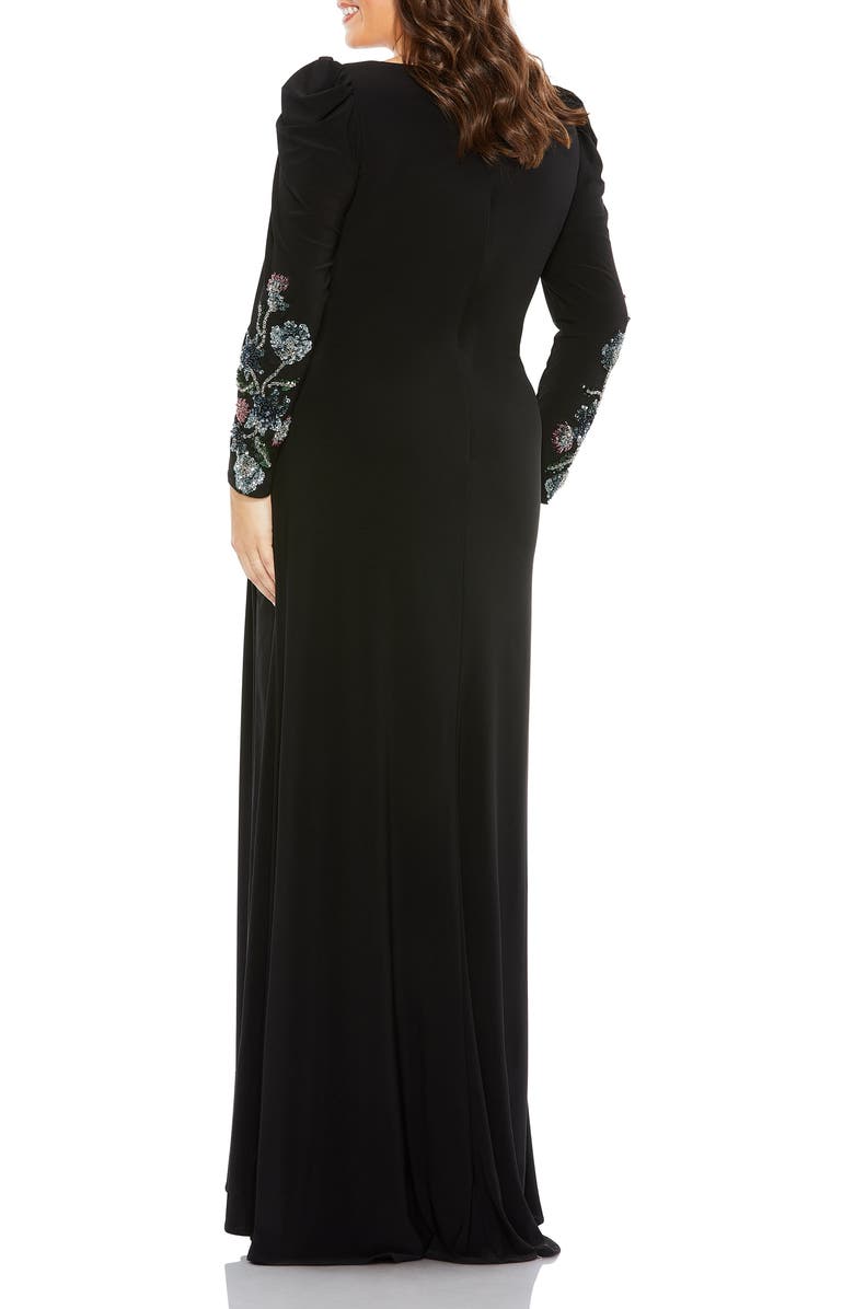 Mac Duggal Embellished Long Sleeve Faux Wrap Gown, Alternate, color, Black