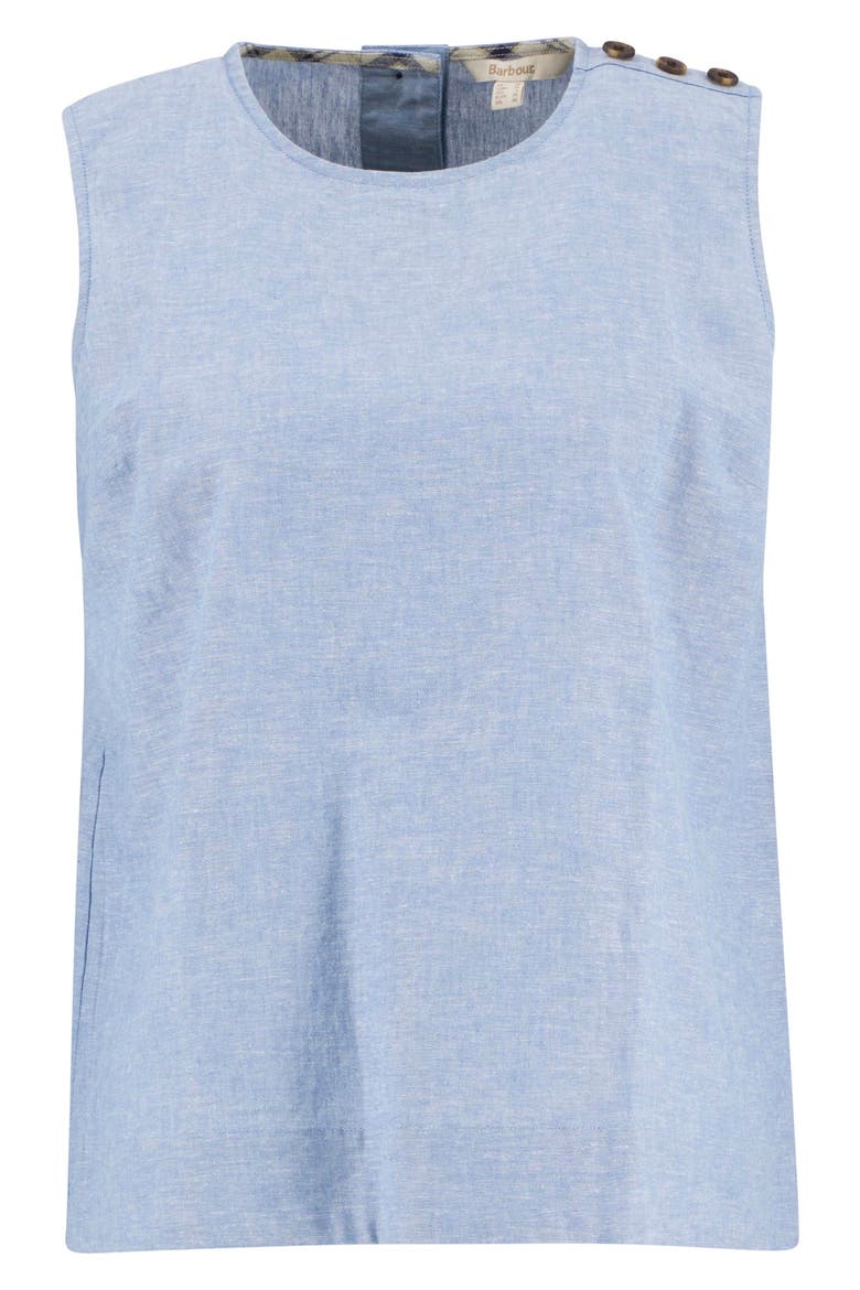 Josie Button Shoulder Linen & Cotton Top, Alternate, color, LIGHT CHAMBRAY