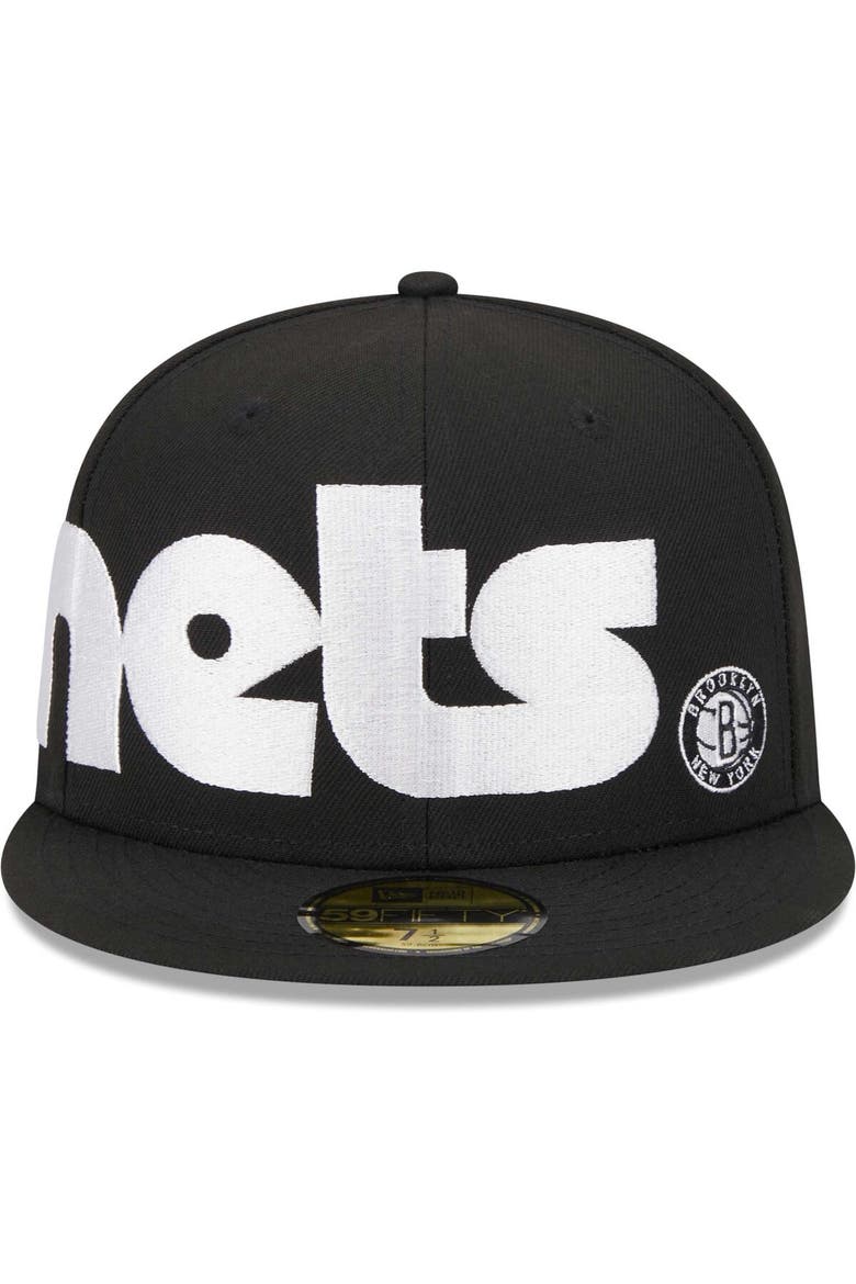 Men's New Era Black Brooklyn Nets Checkerboard UV 59FIFTY Fitted Hat, Alternate, color, Black