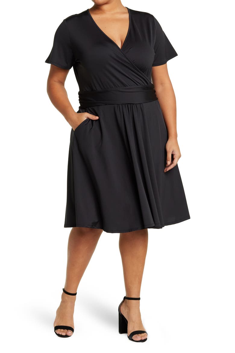 Mallory Short Sleeve Wrap Dress, Main, color, BLACK