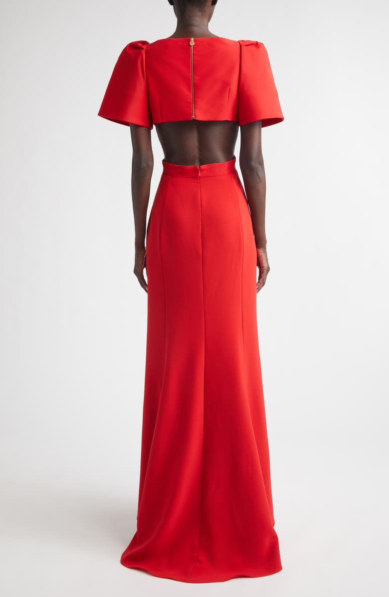 Carolina Herrera Bell Sleeve Crossover Faille & Crepe Gown, Alternate, color, Herrera Red