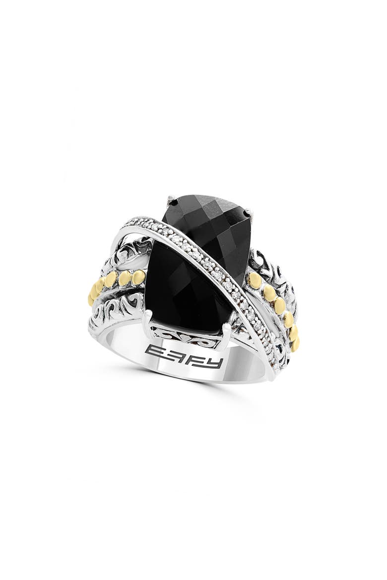 Men's Sterling Silver & 18K Gold Onyx Diamond Ring, Main, color, BLACK