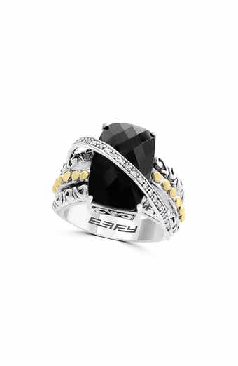 EFFY Men's Sterling Silver & 18K Gold Onyx Diamond Ring