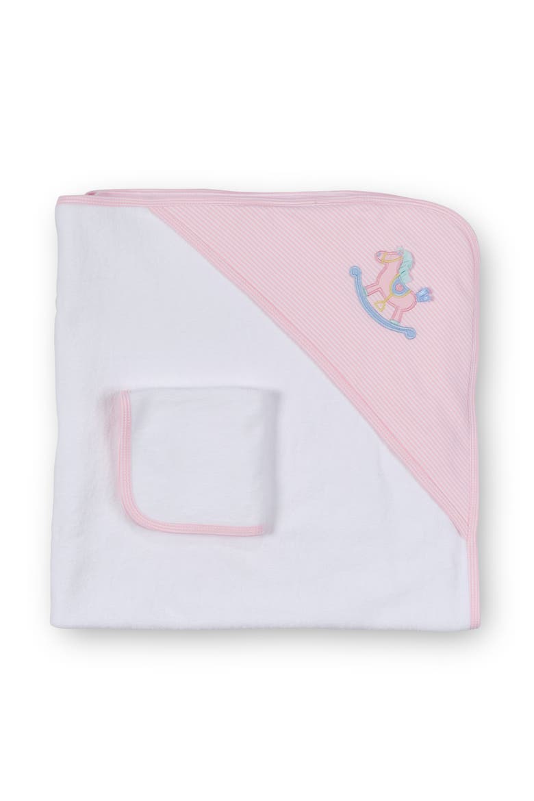 Stripe Knit Towel Set With Rocking Horse, Main, color, Pink, White