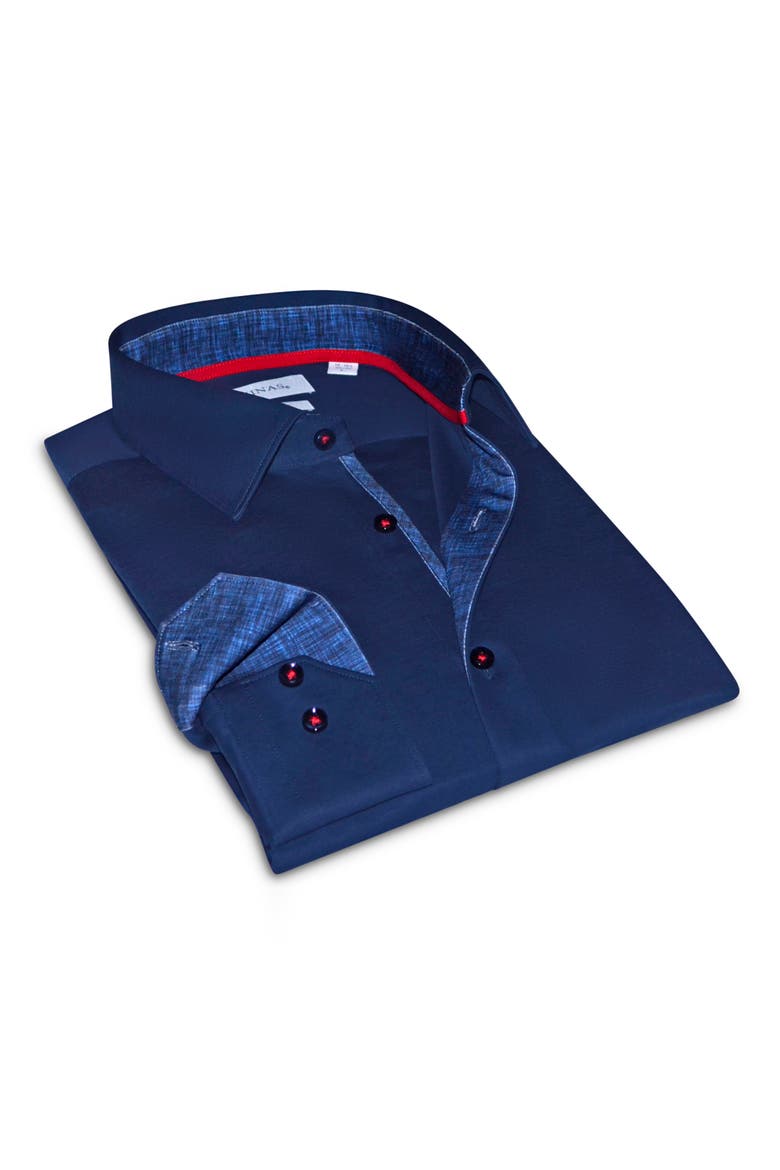Tailored Fit Solid Cotton Dress Shirt, Main, color, NAVY