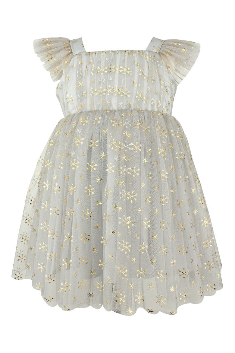 Metallic Star & Snowflake Tulle Dress, Main, color, GREY