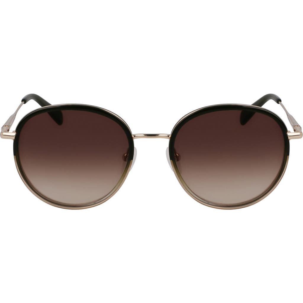 Longchamp Roseau 52mm Gradient Round Sunglasses In Gold/gradient Green