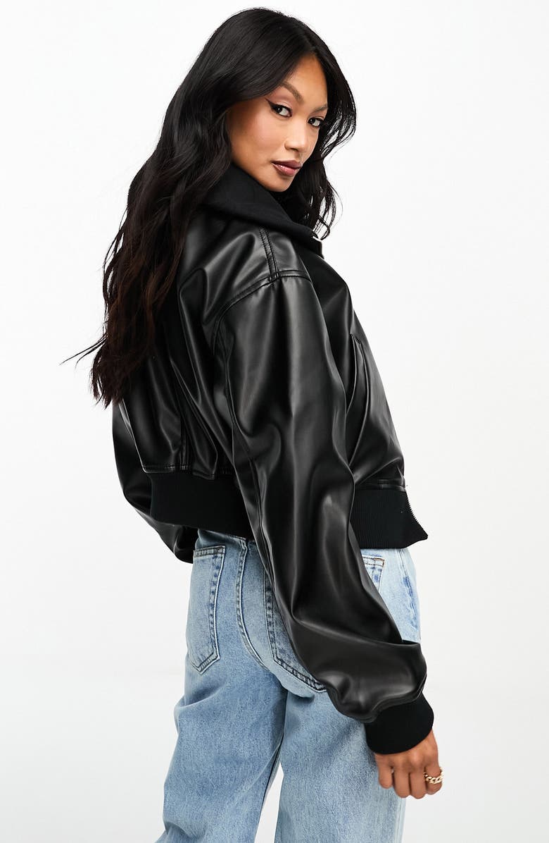 ASOS DESIGN Faux Leather Crop Bomber Jacket, Alternate, color,