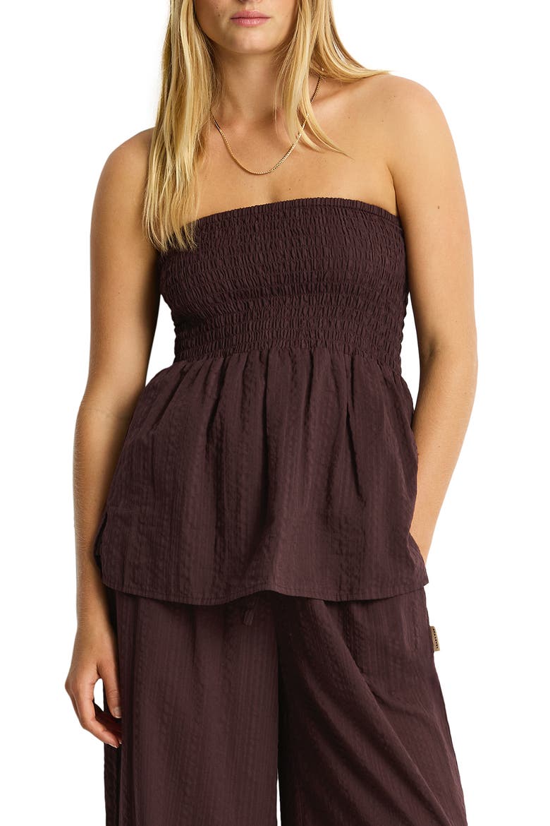Shirred Strapless Top, Main, color, CHOCOLATE