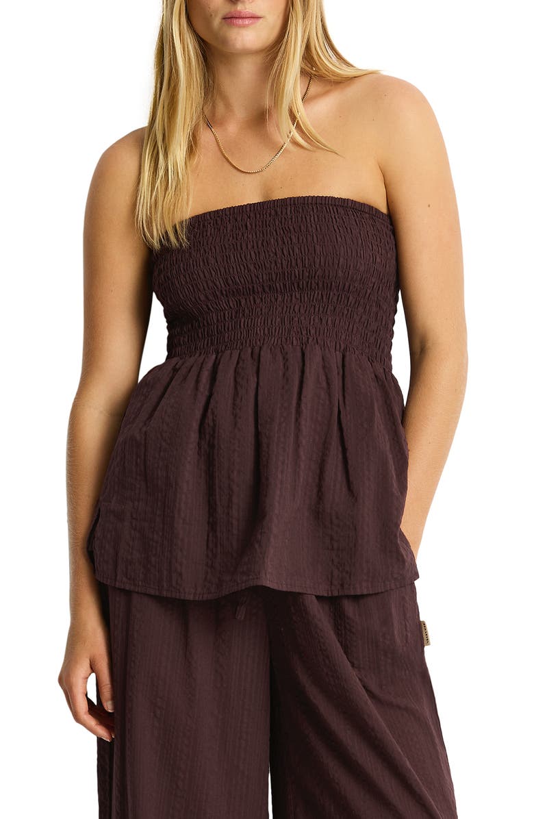 Sea Level Shirred Strapless Top, Main, color, Chocolate