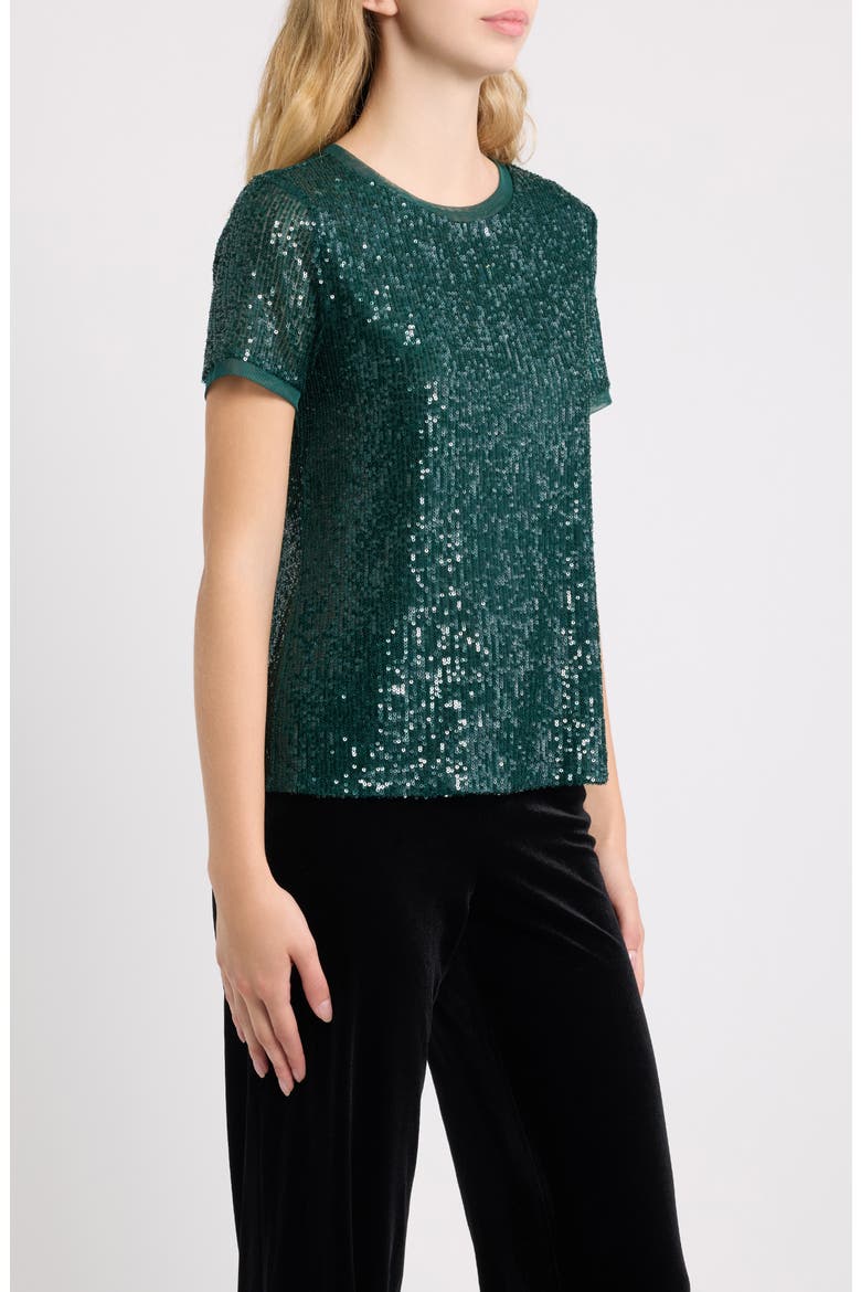 Sequined Short Sleeve T-Shirt, Alternate, color, PINE FOREST