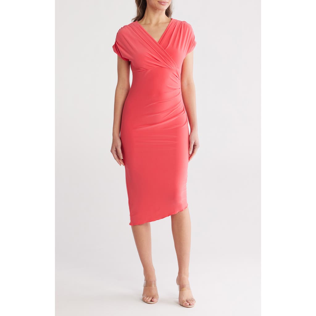 Vince Camuto Cap Sleeve Asymmetric Hem Body-con Dress In Guava