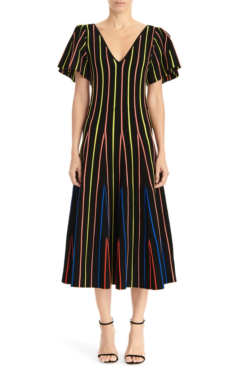 Carolina Herrera Flutter Sleeve Fit & Flare Midi Dress, Main, color,