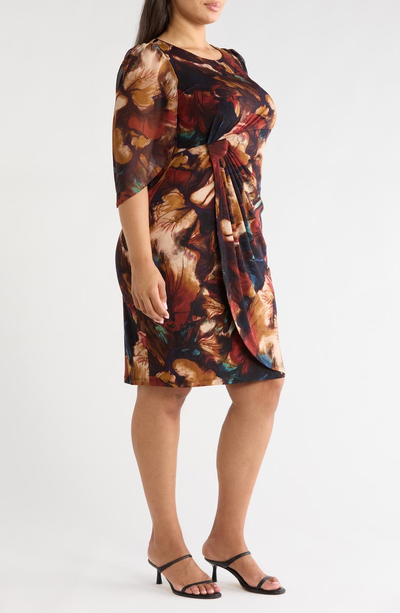 Connected Apparel Floral Print Cape Sleeve Minidress, Alternate, color, Spice