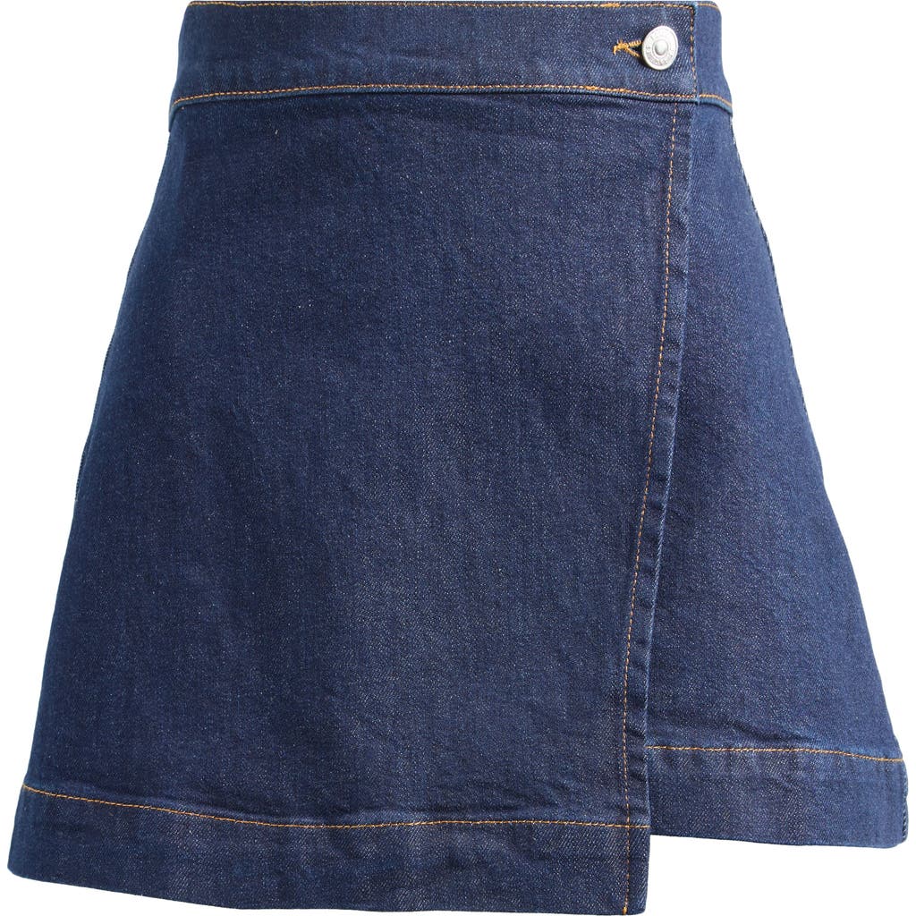 Paige Aven Faux Wrap Denim Miniskirt In Blue