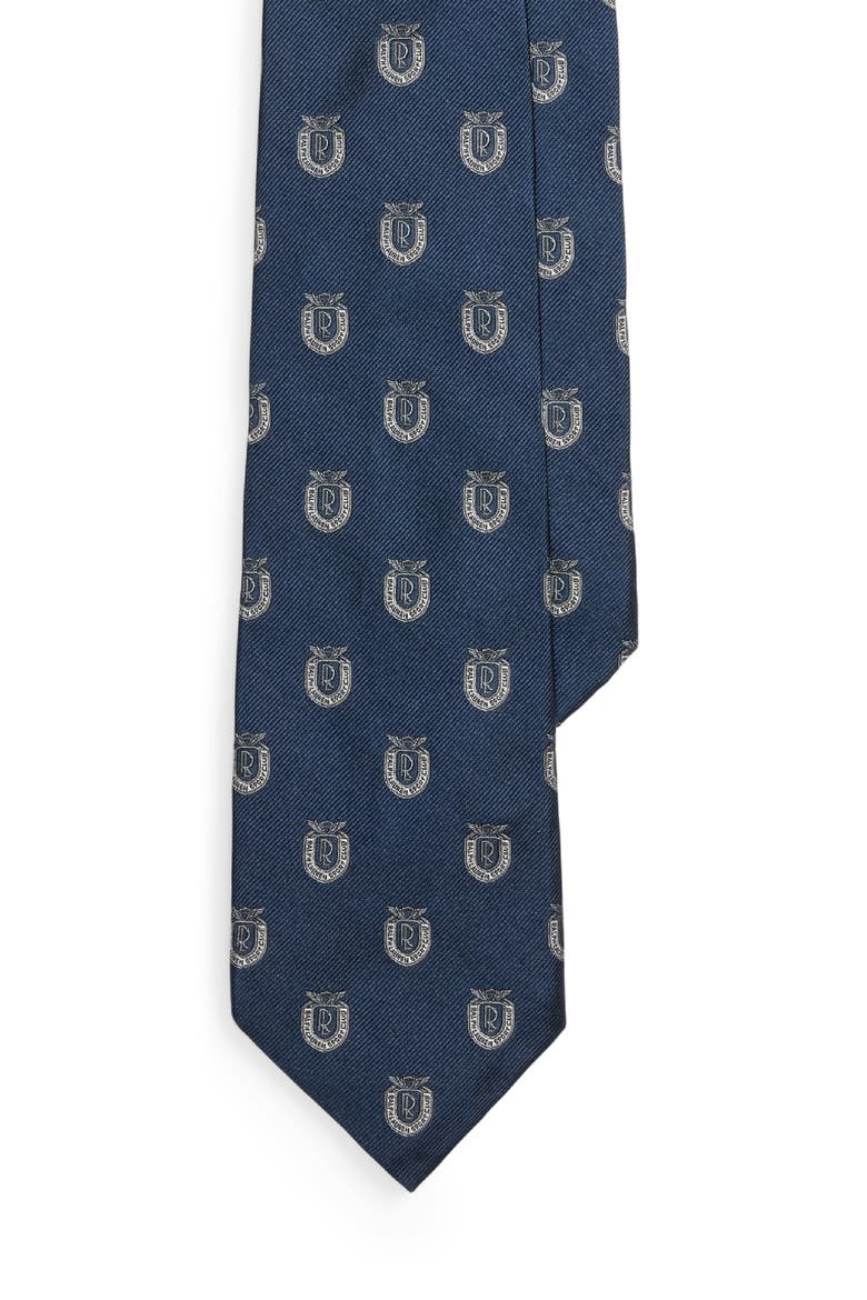 Crest Logo Silk Club Tie, Main, color, NAVY