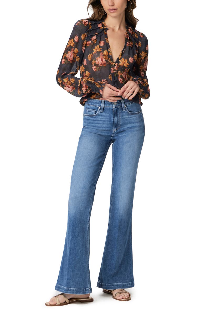 PAIGE Georgiana Floral Ruffle Trim Silk Top, Alternate, color,