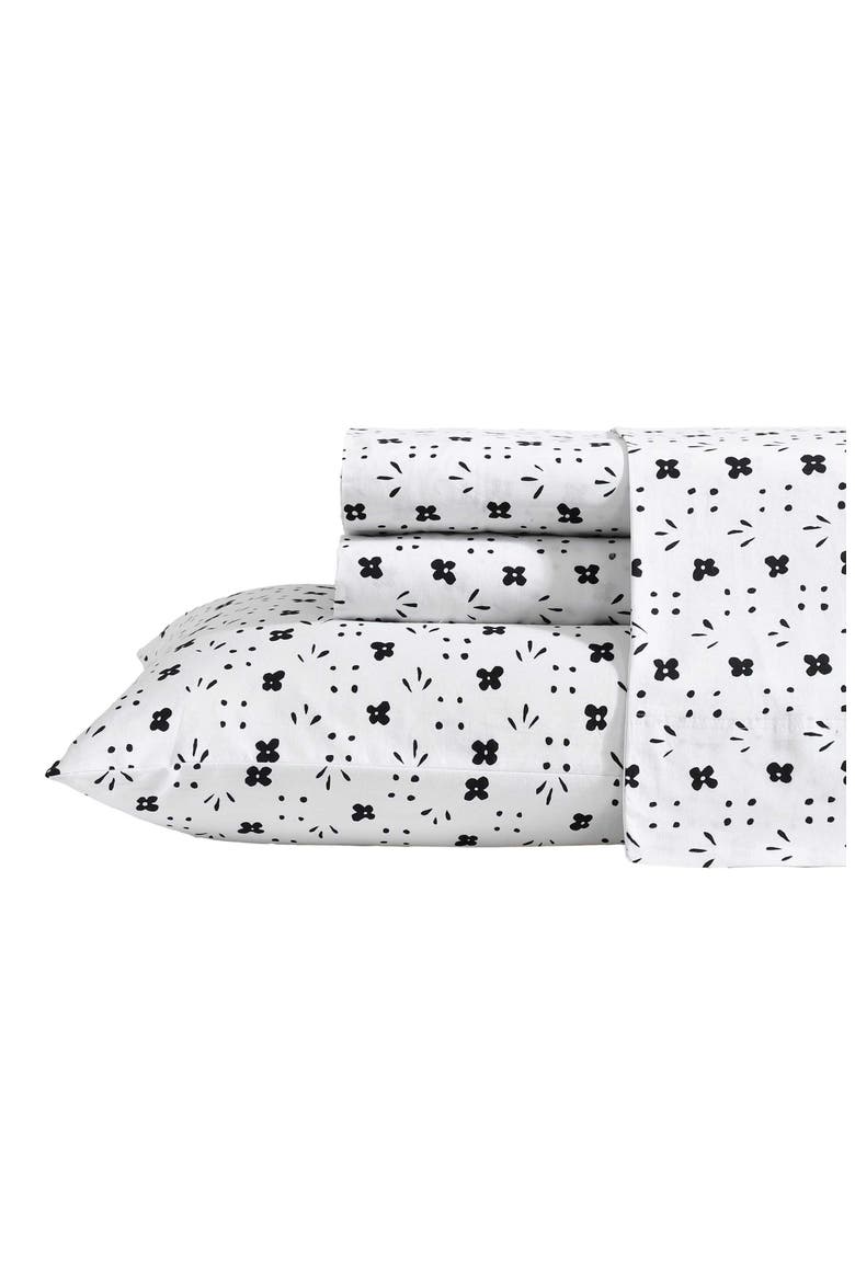 Kukkaketo 200 Thread Count Cotton Percale Queen Sheet Set, Main, color, BLACK