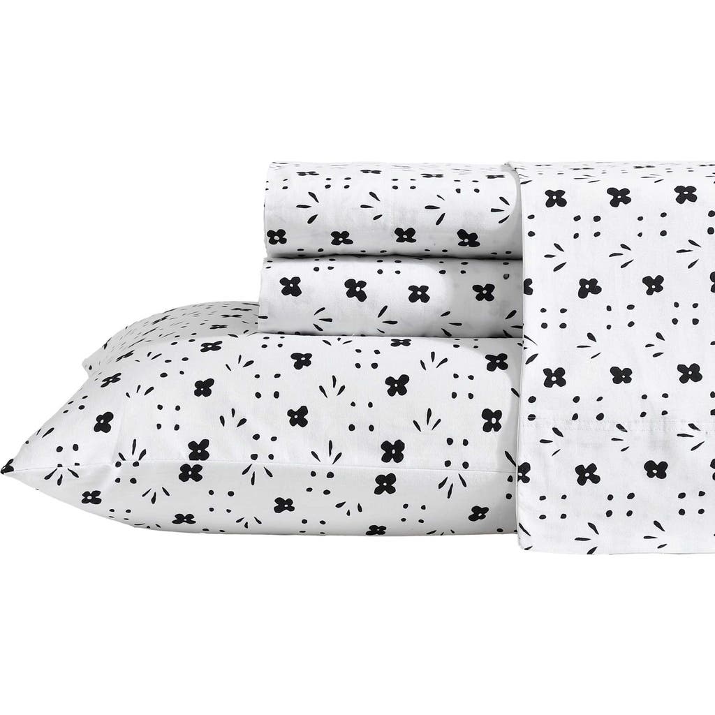 Marimekko Kukkaketo 200 Thread Count Cotton Percale Queen Sheet Set In Black