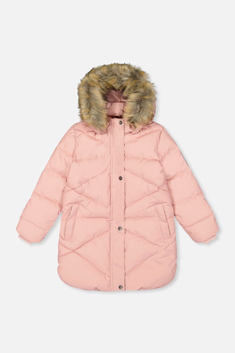 Long Winter Diamond Quilted Fleece Lined Puffer Coat, Main, color, Pale Dusty Pink