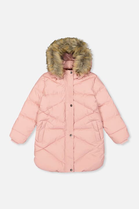 Long Winter Diamond Quilted Fleece Lined Puffer Coat