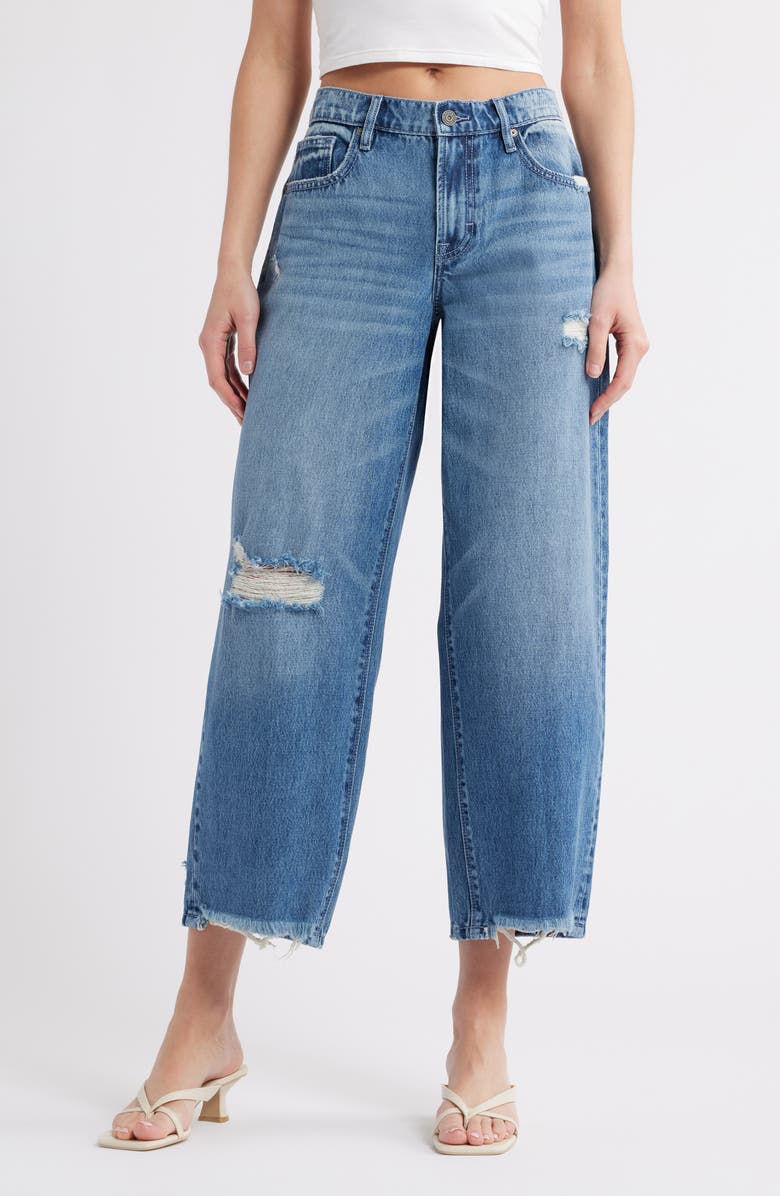 HIDDEN JEANS Baggy Distressed High Waist Wide Leg Jeans, Main, color, Dk Wash