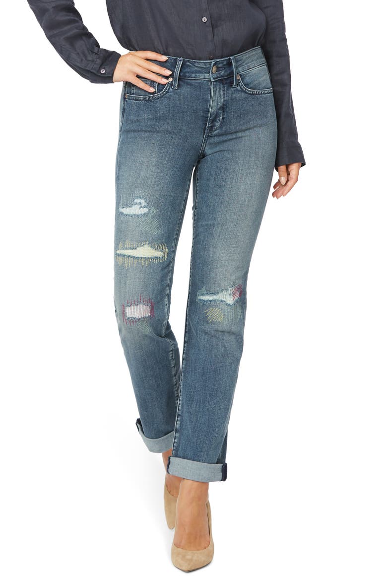 Marilyn Cool Embrace® Ripped Ankle Straight Leg Jeans, Main, color, CLEAN MONET