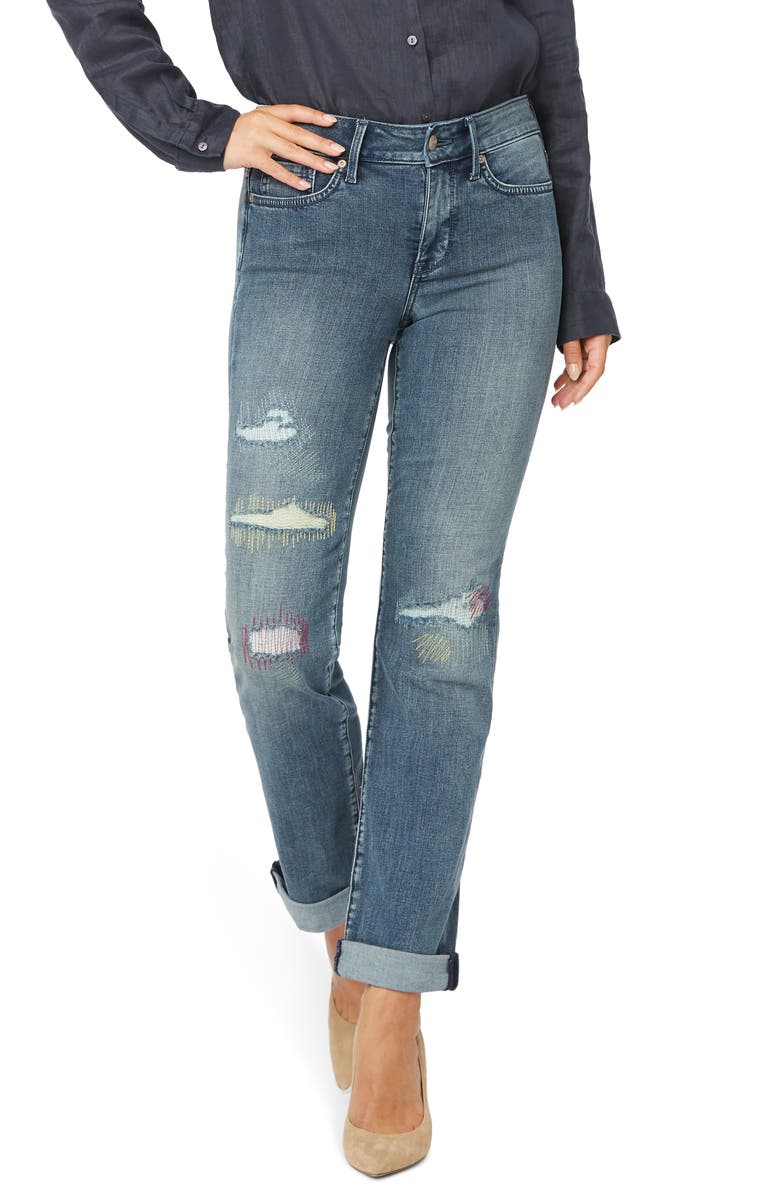 NYDJ Marilyn Cool Embrace<sup>®</sup> Ripped Ankle Straight Leg Jeans, Main, color,