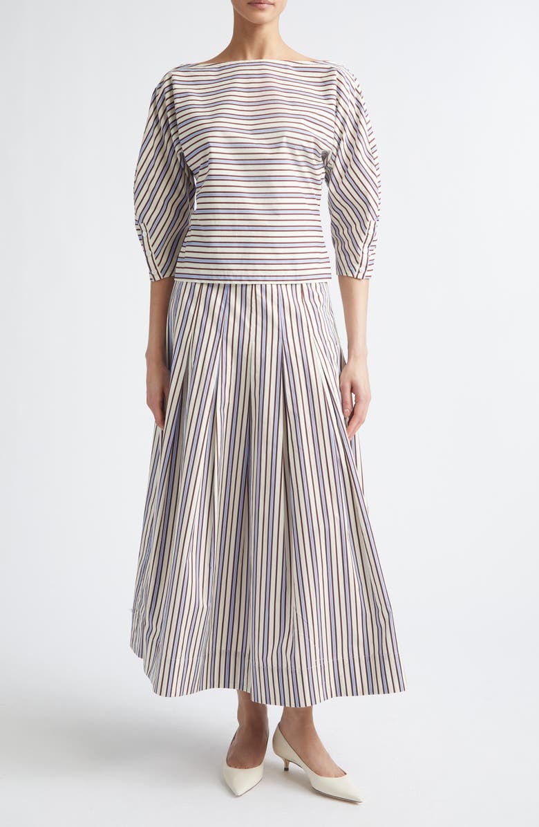 Lela Rose Stripe Full Cotton Skirt, Alternate, color, Cream Multi