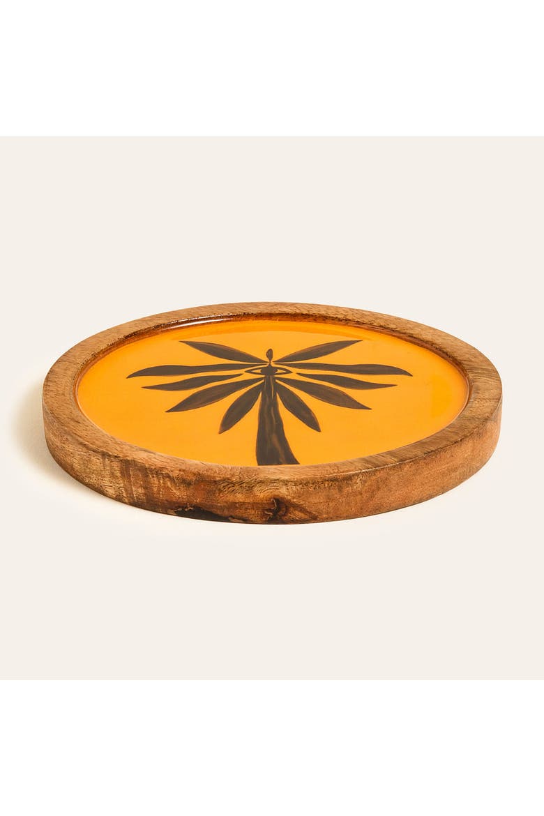 Mango Tree Tray and Coaster 3 Pcs Set, Alternate, color, Black-Yellow-Beige
