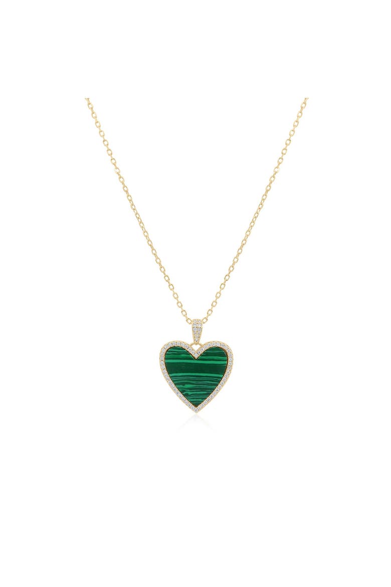Large Malachite CZ Halo Heart Necklace, Main, color, Malachite