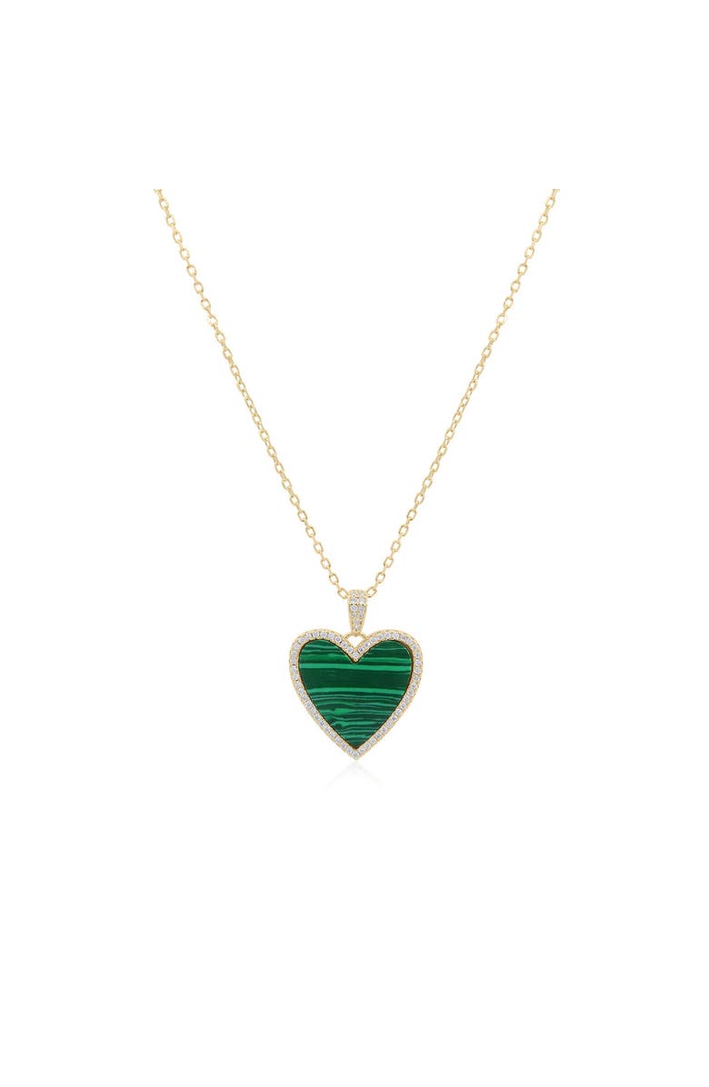 The Lovery Fine Jewelry Large Malachite CZ Halo Heart Necklace, Main, color, 
