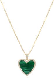 The Lovery Fine Jewelry Large Malachite CZ Halo Heart Necklace