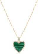 The Lovery Fine Jewelry Large Malachite CZ Halo Heart Necklace