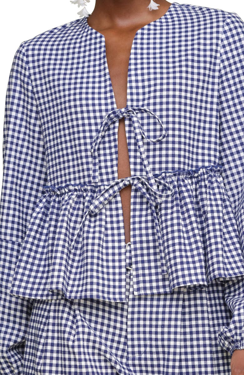 Avec Les Filles Tie Front Gingahm Linen Blend Top, Alternate, color, Navy-White Gingham
