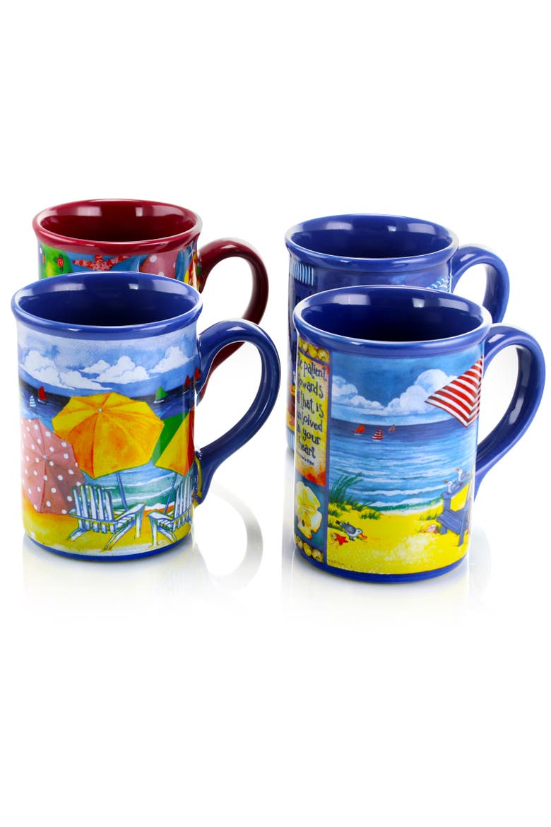 Beachcomber 4 Piece 16 Ounce Stoneware Mug Set, Alternate, color, Blue