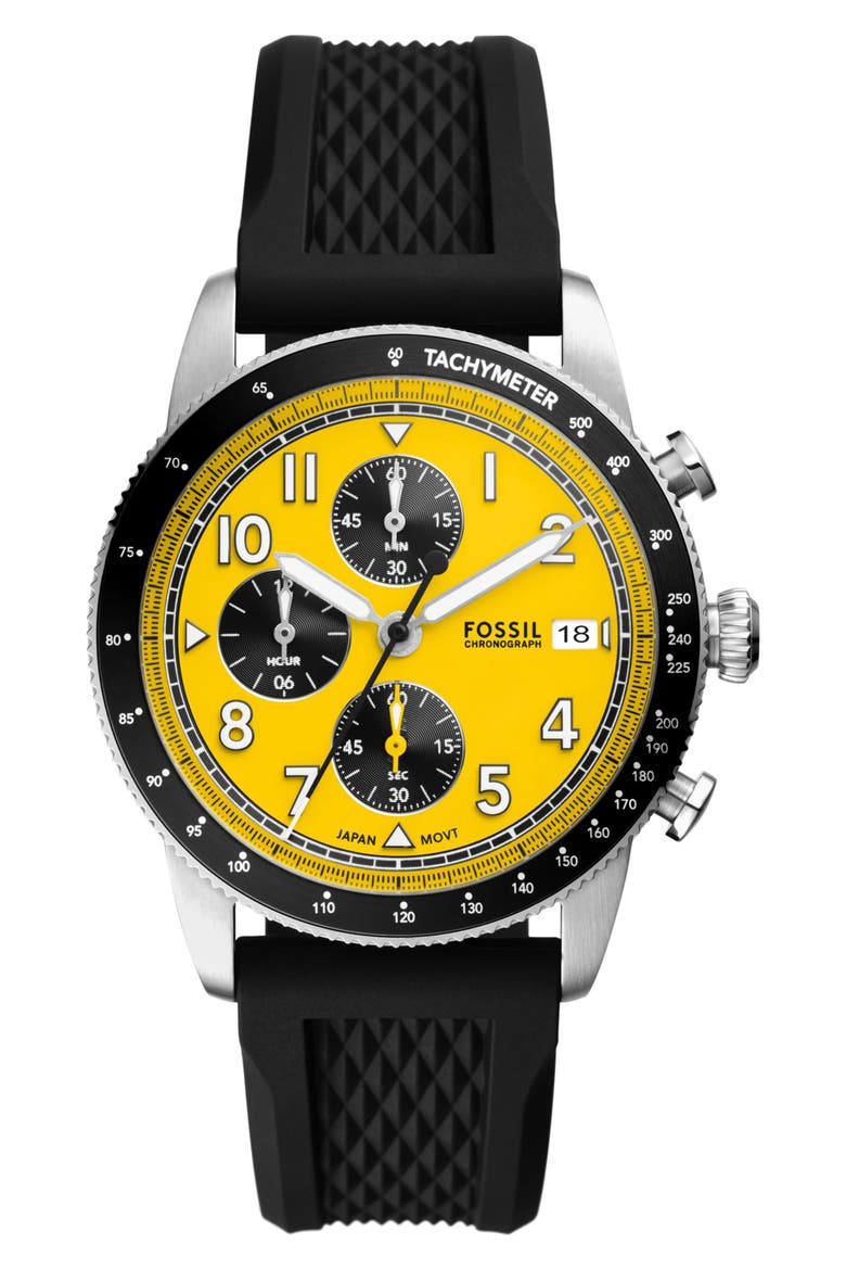 Sport Tourer Silicone Strap Chronograph Watch, 42mm, Main, color, BLACK