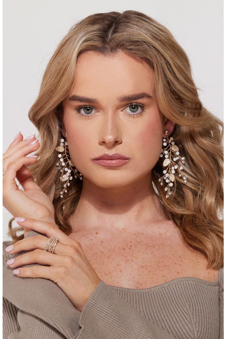 Falling Leaves Crystal Drop Earrings, Alternate, color, GOLD