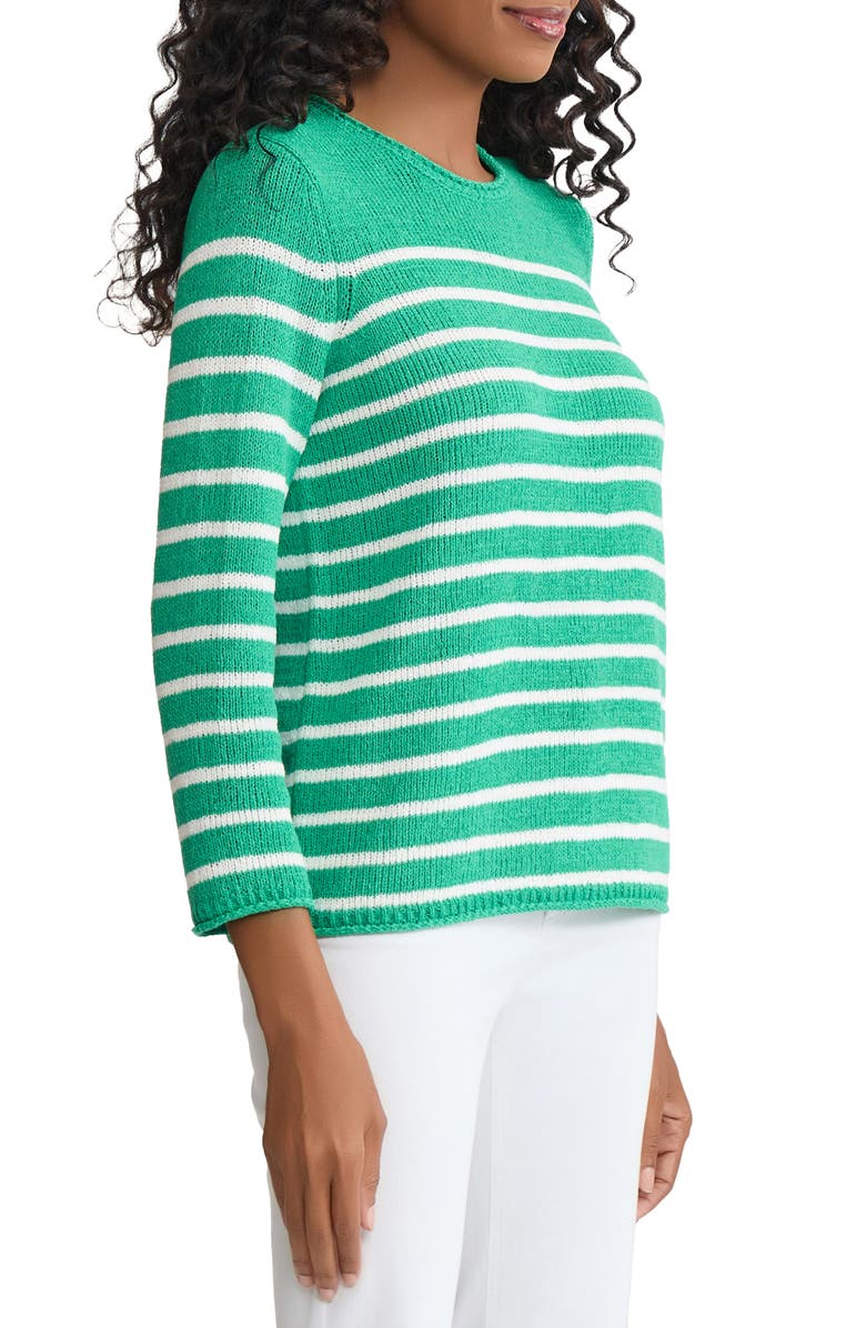 Jones New York Stripe Crewneck Sweater, Alternate, color, Kelly / White Sand