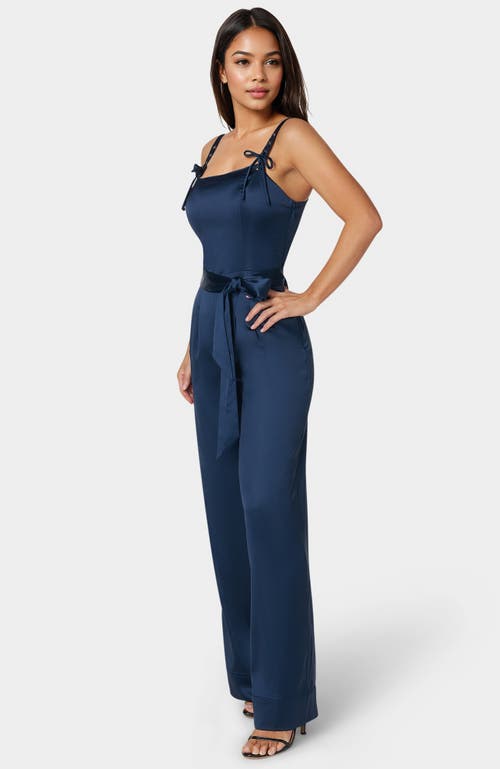 Bebe Luxe Satin Ultra Wide Leg Jumpsuit In Blue