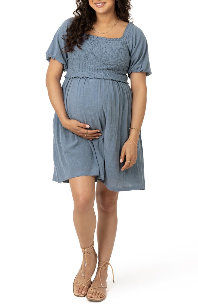 Kindred Bravely Madeline Smocked Puff Sleeve Maternity/Nursing Dress, Main, color, 