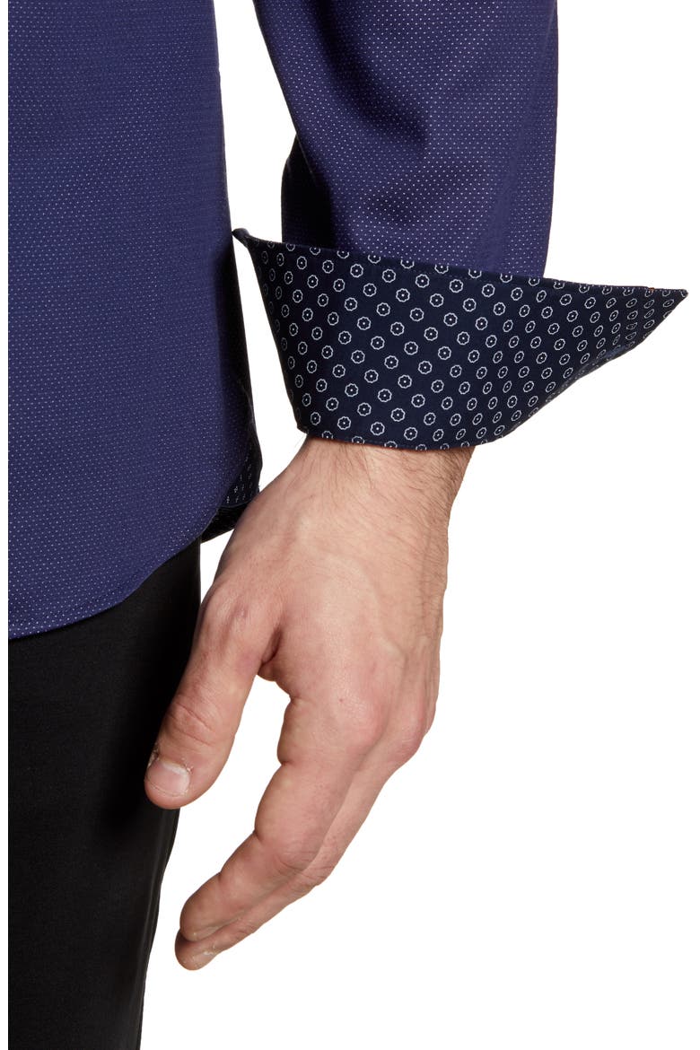 Whyme Slim Fit Dot Button-Up Shirt, Alternate, color, NAVY