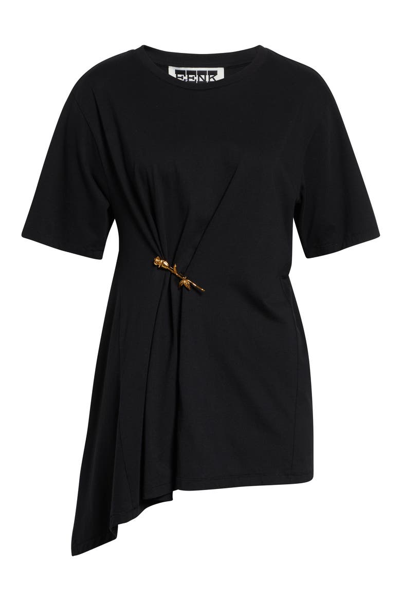 Front Rose Brooch T-Shirt, Alternate, color, BLACK