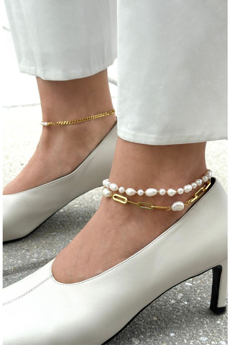 Chunky Freshwater Pearl Anklet, Alternate, color, GOLD