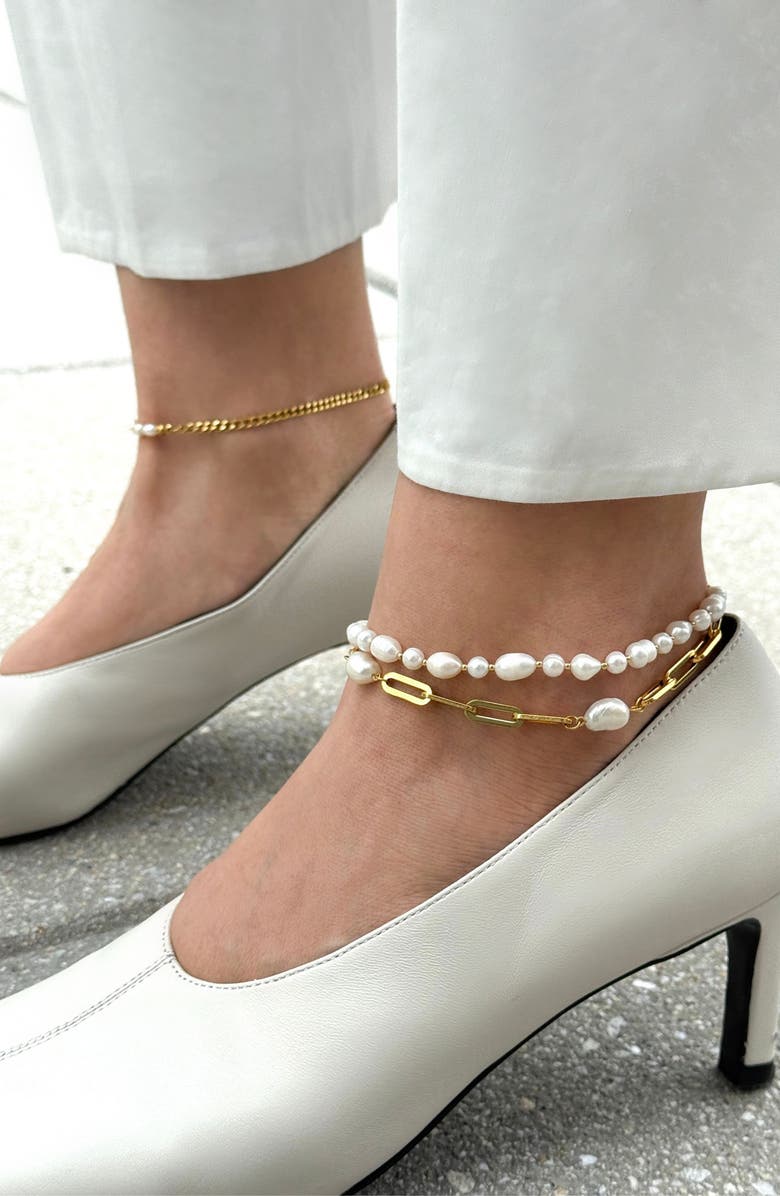 st. Moran Chunky Freshwater Pearl Anklet, Alternate, color, Gold
