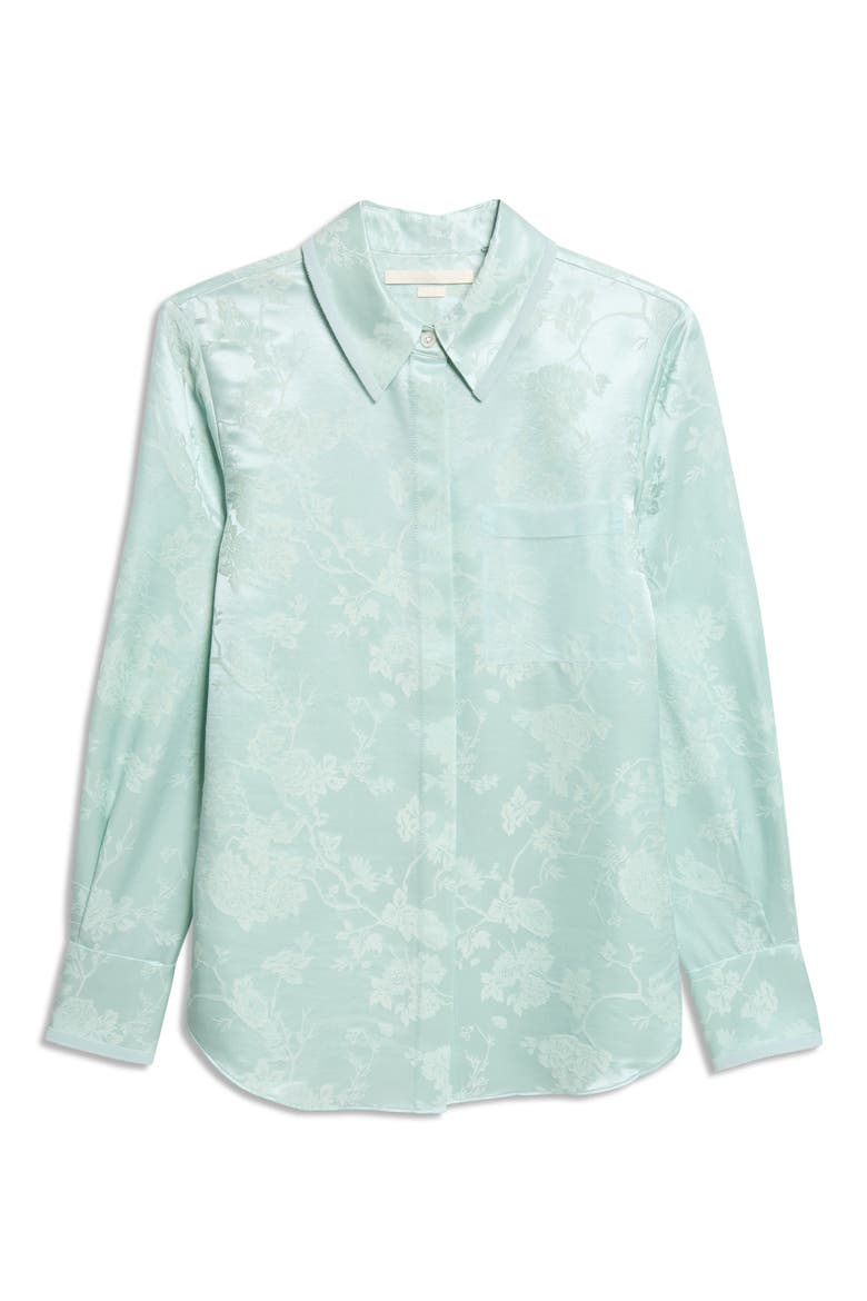 Floral Wool & Silk Satin Jacquard Button-Up Shirt, Alternate, color, LIGHT AQUA
