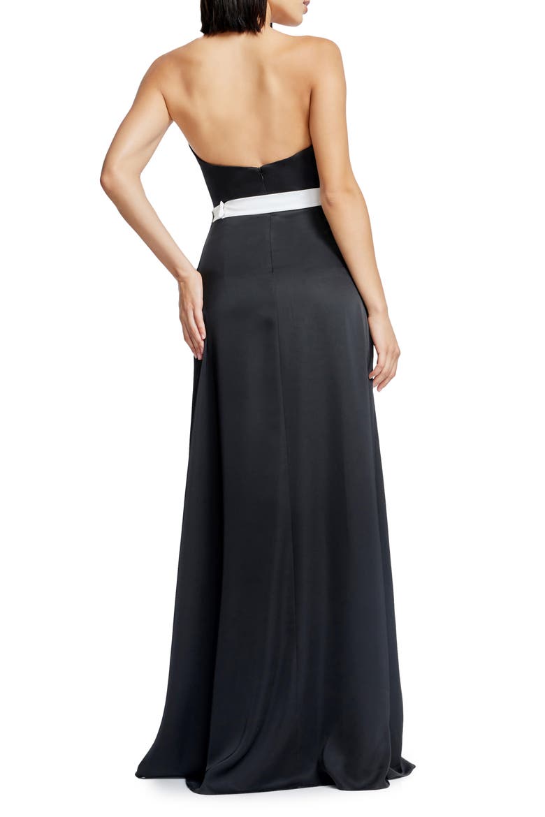 Athene Bow Waist Strapless Gown, Alternate, color, BLACK-WHITE